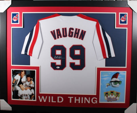 CHARLIE SHEEN (Ricky Vaughn wh SKYLINE) Signed Autographed Framed Jersey Beckett