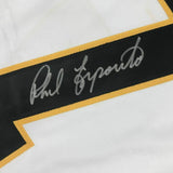 FRAMED Autographed/Signed PHIL ESPOSITO 33x42 Boston White Jersey JSA COA Auto