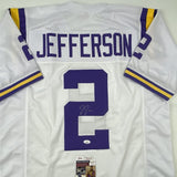 Autographed/Signed JUSTIN JEFFERSON LSU White College Football Jersey JSA COA