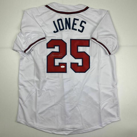 Autographed/Signed ANDRUW JONES Atlanta White Baseball Jersey JSA COA Auto