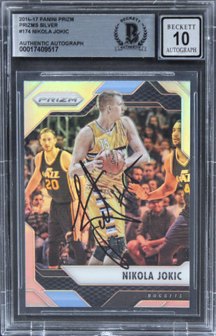 Nuggets Nikola Jokic Signed 2016 Panini Prizms Silvr #174 Card Auto 10! BAS Slab