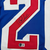 Autographed/Signed Chris Kreider New York Blue Hockey Jersey Beckett BAS COA