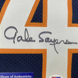 Autographed/Signed GALE SAYERS Chicago Blue Football Jersey PSA/DNA COA Auto