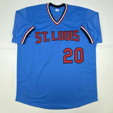 Autographed/Signed LOU BROCK St. Louis Blue Baseball Jersey JSA COA Auto