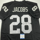 Autographed/Signed JOSH JACOBS Oakland Las Vegas Black Jersey Beckett BAS COA