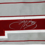 Autographed/Signed Barry Larkin Cincinnati Grey Pinstripe Baseball Jersey Becket