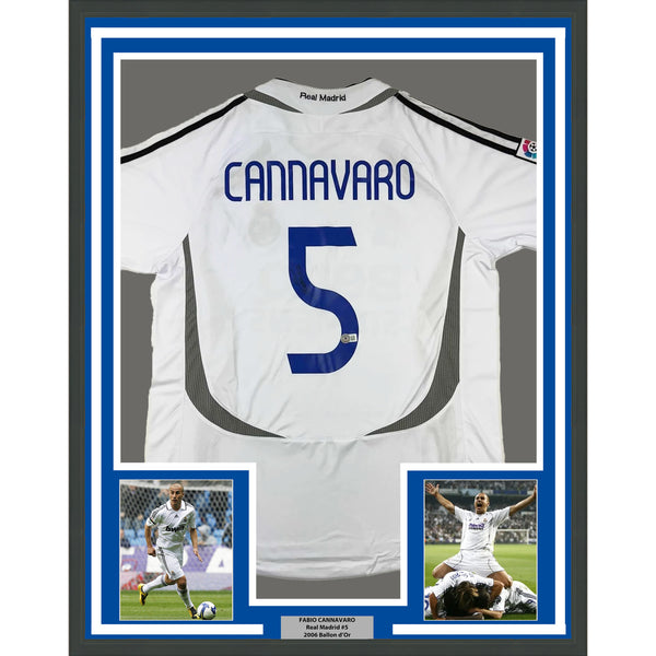 Framed Autographed/Signed Fabio Cannavaro 33x42 Real Madrid White Jersey BAS COA