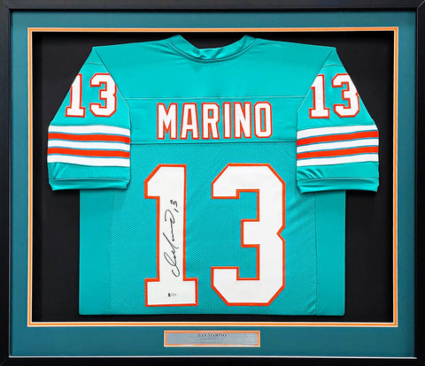 MIAMI DOLPHINS DAN MARINO AUTOGRAPHED FRAMED TEAL JERSEY BECKETT BAS 203490