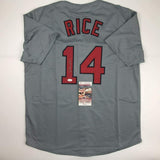 Autographed/Signed JIM RICE Boston Grey Baseball Jersey JSA COA Auto