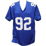 Michael Strahan Autographed/Signed Pro Style XL Blue Jersey BAS 30401