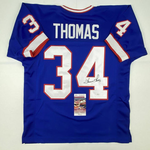 Autographed/Signed THURMAN THOMAS Buffalo Blue Football Jersey JSA COA Auto