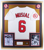 Stan Musial Signed 32x36 Framed Cut Display w/ Musial HOF Pin & Jersey (JSA COA)