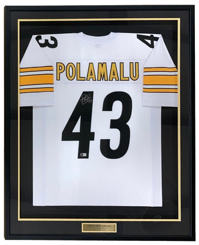 Troy Polamalu Pittsburgh Signed Framed Custom White Football Jersey BAS ITP