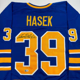 Autographed/Signed Dominik Hasek Buffalo Blue Hockey Jersey Beckett BAS COA