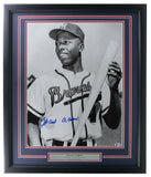 Hank Aaron Signed Framed 16x20 Atlanta Braves Photo BAS Auto 10