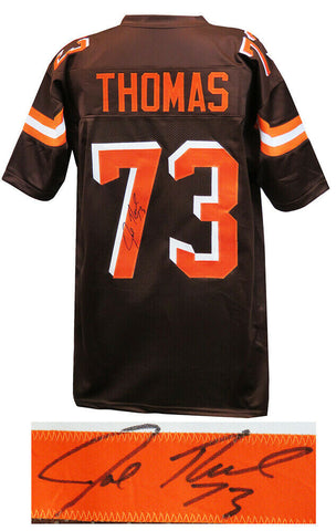 Joe Thomas Signed Brown Custom Football Jersey (With Orange #'s) -(SCHWARTZ COA)