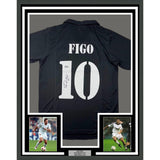 Framed Autographed/Signed Luis Figo 35x39 Real Madrid Black Jersey Beckett COA