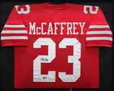 49ERS CHRISTIAN MCCAFFREY AUTOGRAPHED SIGNED FRAMED RED JERSEY BECKETT QR 230202