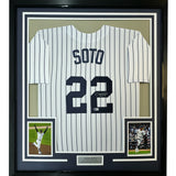 Framed Autographed/Signed Juan Soto 35x39 New York Pinstripe Jersey Beckett COA