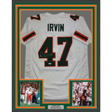 Framed Autographed/Signed Michael Irvin 35x39 Miami White Jersey Beckett BAS COA