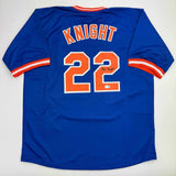 Autographed/Signed Ray Knight New York Blue Baseball Jersey Beckett BAS COA