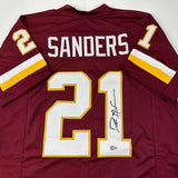 Framed Autographed/Signed Deion Sanders 33x42 Washington Burgundy Jersey BAS COA