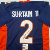 Autographed/Signed Patrick Surtain II Denver Blue Football Jersey JSA COA Auto