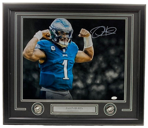 Jalen Hurts Signed Framed 16x20 Philadelphia Eagles Flex Photo JSA ITP