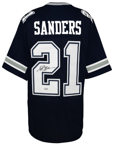 Deion Sanders (COWBOYS) Signed Navy T/B Custom Football Jersey - (BECKETT COA)