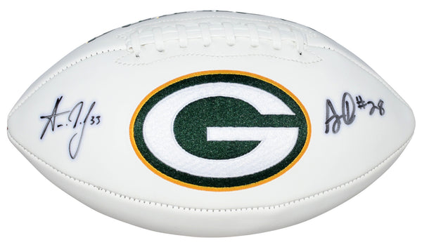 AARON JONES & AJ DILLON SIGNED GREEN BAY PACKERS WHITE LOGO FOOTBALL JSA