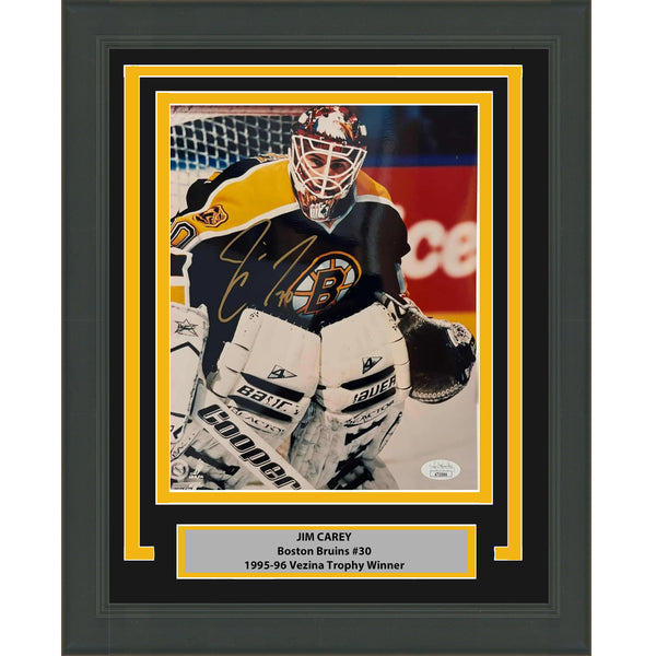 Framed Autographed/Signed Jim Carey Boston Bruins 8x10 Hockey Photo JSA COA