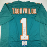 Autographed/Signed TUA TAGOVAILOA Miami Teal Football Jersey Beckett BAS COA