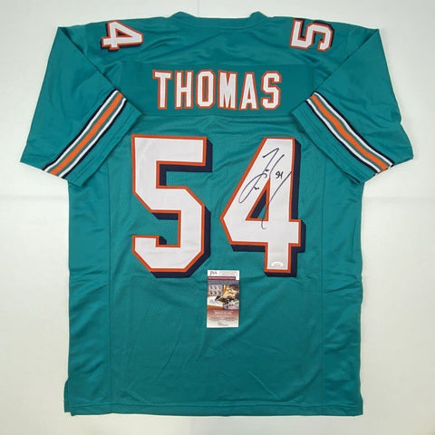 Autographed/Signed Zach Thomas Miami Teal Football Jersey JSA COA Auto