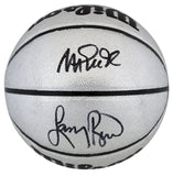 Magic Johnson & Larry Bird Signed Silver Wilson Basketball w/ Case BAS Witnessed