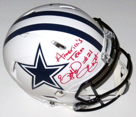 Ezekiel Elliott Signed Cowboys Flat White Authentic Helmet W/America's Team BAS