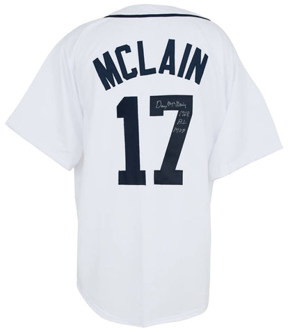 Denny McLain Signed White Throwback Custom Baseball Jersey w/1968 AL MVP - (S...