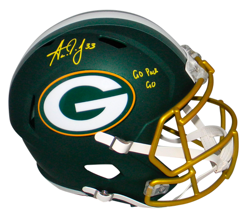 AARON JONES SIGNED GREEN BAY PACKERS FULL SIZE BLAZE HELMET W/ GO PACK GO