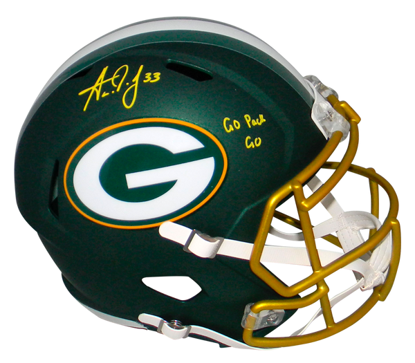 AARON JONES SIGNED GREEN BAY PACKERS FULL SIZE BLAZE HELMET W/ GO PACK GO