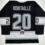 Autographed/Signed Luc Robitaille HOF 09 Los Angeles LA Black Jersey JSA COA