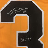 Autographed/Signed GERRY CHEEVERS HOF 85 Boston Yellow Hockey Jersey JSA COA