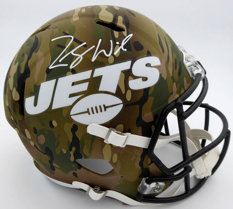 ZACH WILSON AUTOGRAPHED JETS CAMO FULL SIZE SPEED HELMET BECKETT QR 194725