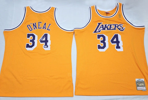 Shaquille O'Neal Signed Lakers 1996-97 Gold M&N Swingman Jersey Beckett