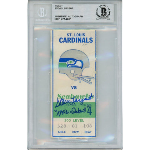 Steve Largent Autographed Seahawks NFL Debut Slabbed Ticket Stub Beckett 48977