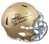 Notre Dame Joe Theismann "Go Irish!" Signed F/S Speed Rep Helmet W/ Case BAS Wit