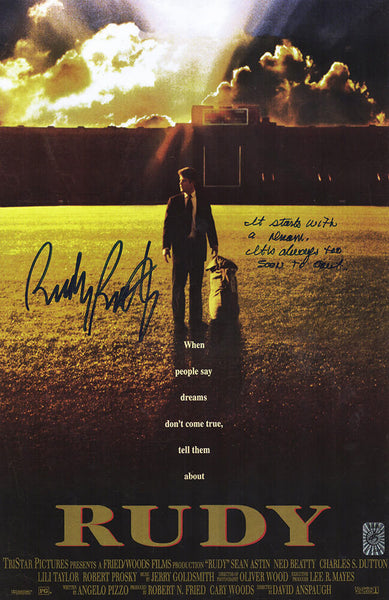 Rudy Ruettiger Signed 'Rudy' 11x17 Movie Poster w/It Starts With A Dream -SS COA