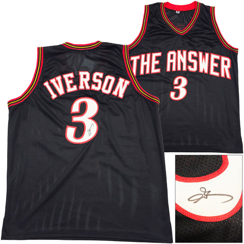 PHILADELPHIA 76ERS ALLEN IVERSON AUTOGRAPHED BLACK JERSEY BECKETT WITNESS 229998