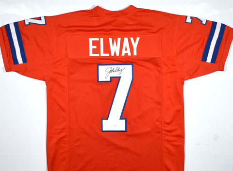 John Elway Autographed Orange Pro Style Jersey - JSA W *Black