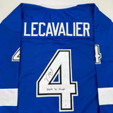 Autographed/Signed Vincent Lecavalier "2009 SC Champs" TB Blue Jersey JSA COA