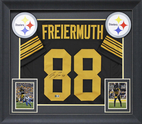 Pat Freiermuth Signed Black Color Rush Pro Style Framed Jersey BAS Witnessed