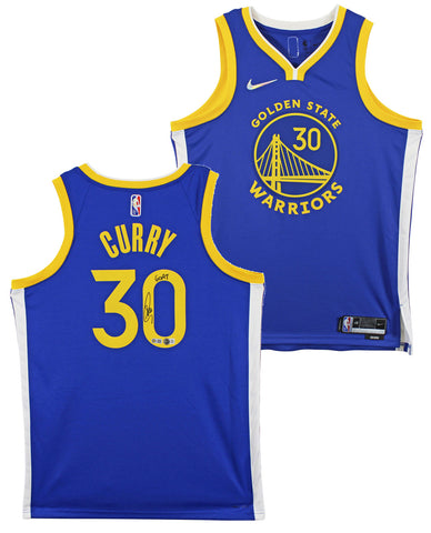 Warriors Stephen Curry "Goat" Authentic Signed Blue Nike Swingman Jersey BAS